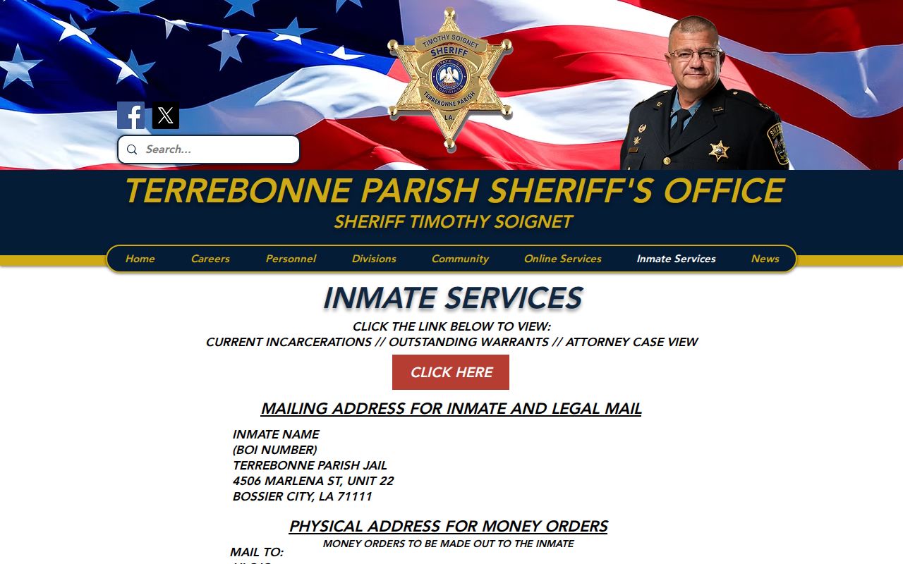 TPSO inmate services information for Terrebonne Parish jail records