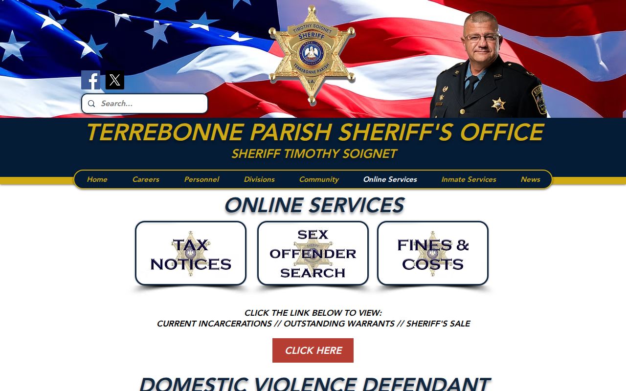 TPSO online services gateway for Terrebonne arrest and warrant records
