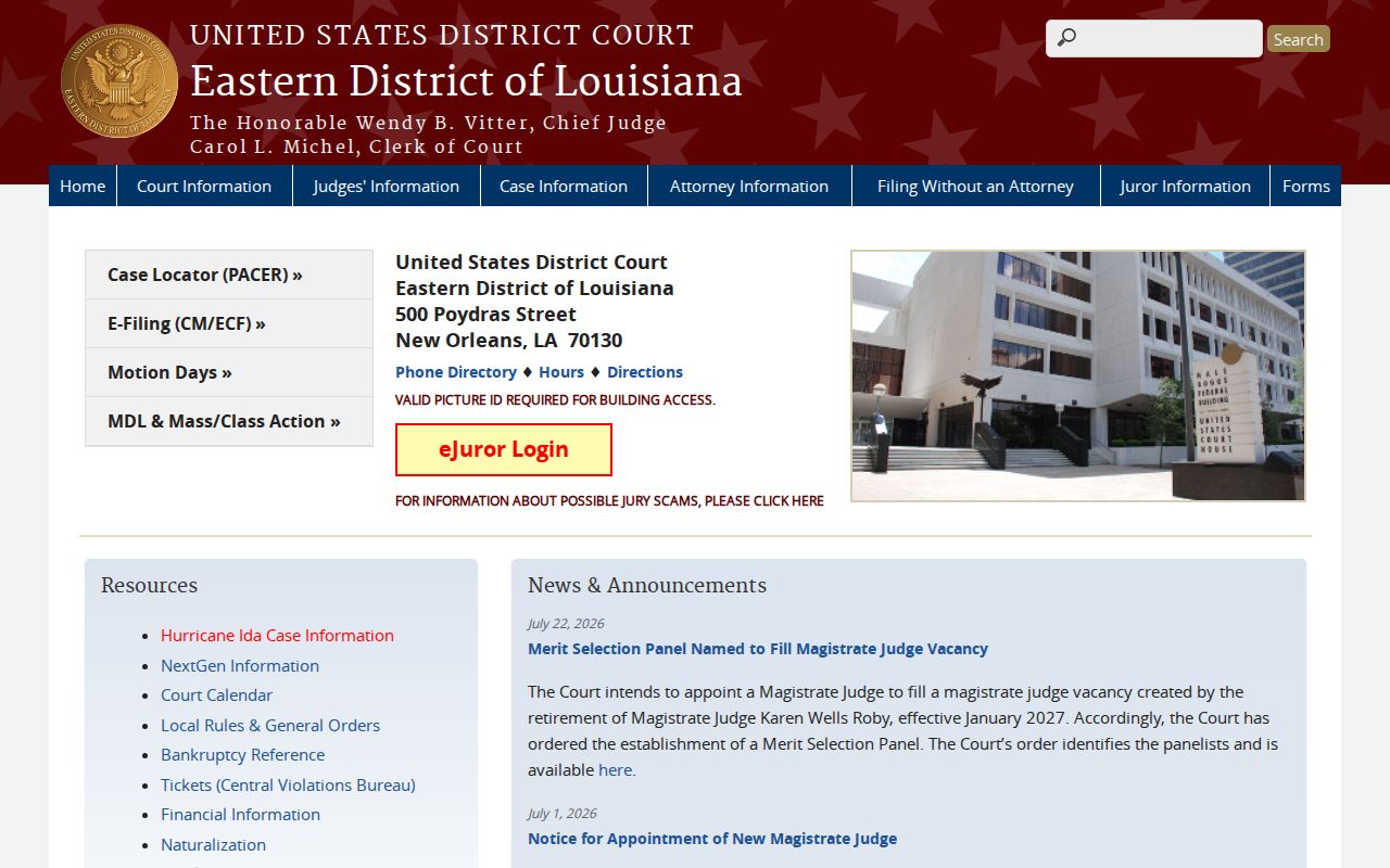 United States District Court for the Eastern District of Louisiana website