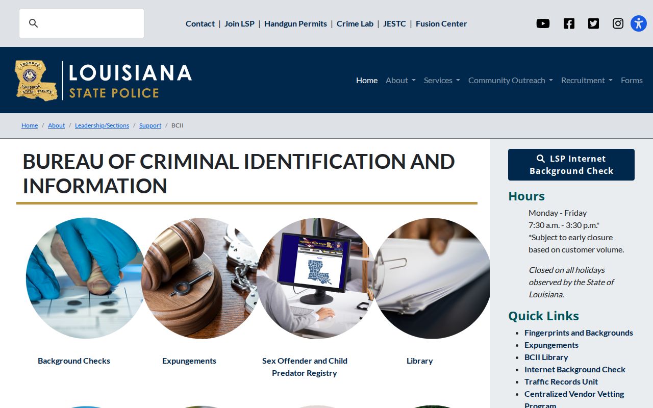 Louisiana State Police BCII criminal history and Right to Review information