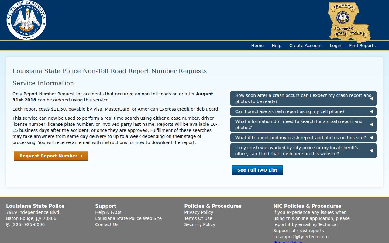 Louisiana State Police crash report search for Terrebonne Parish incidents